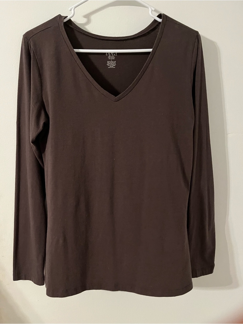 Dots Brown V-Neck Long Sleeve Top Size Large